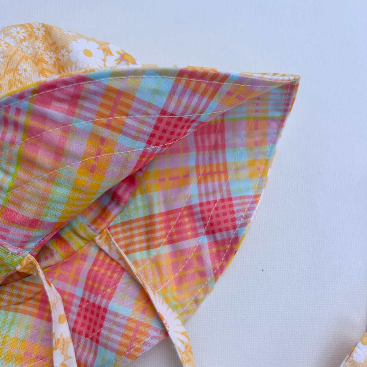 Reversible Sun Hat in Marigold/Pink Plaid