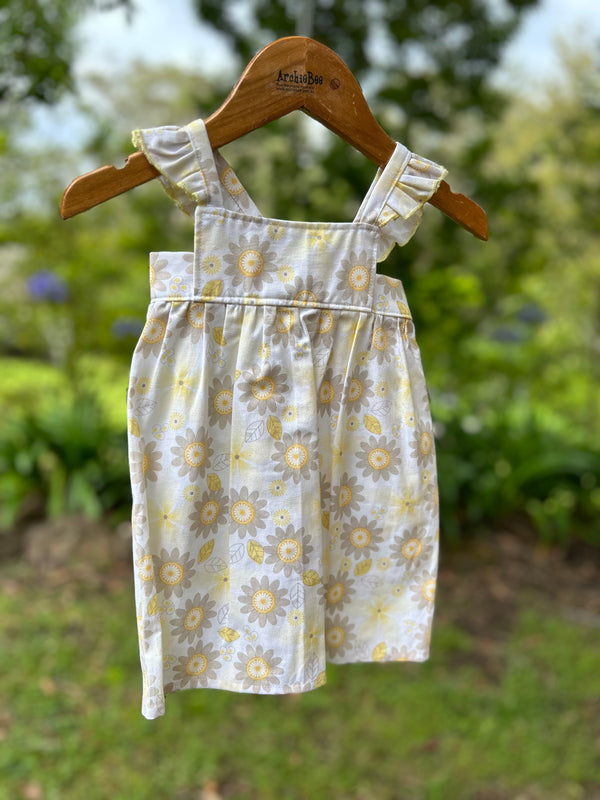 Baby Pinny in Yellow/Grey Floral