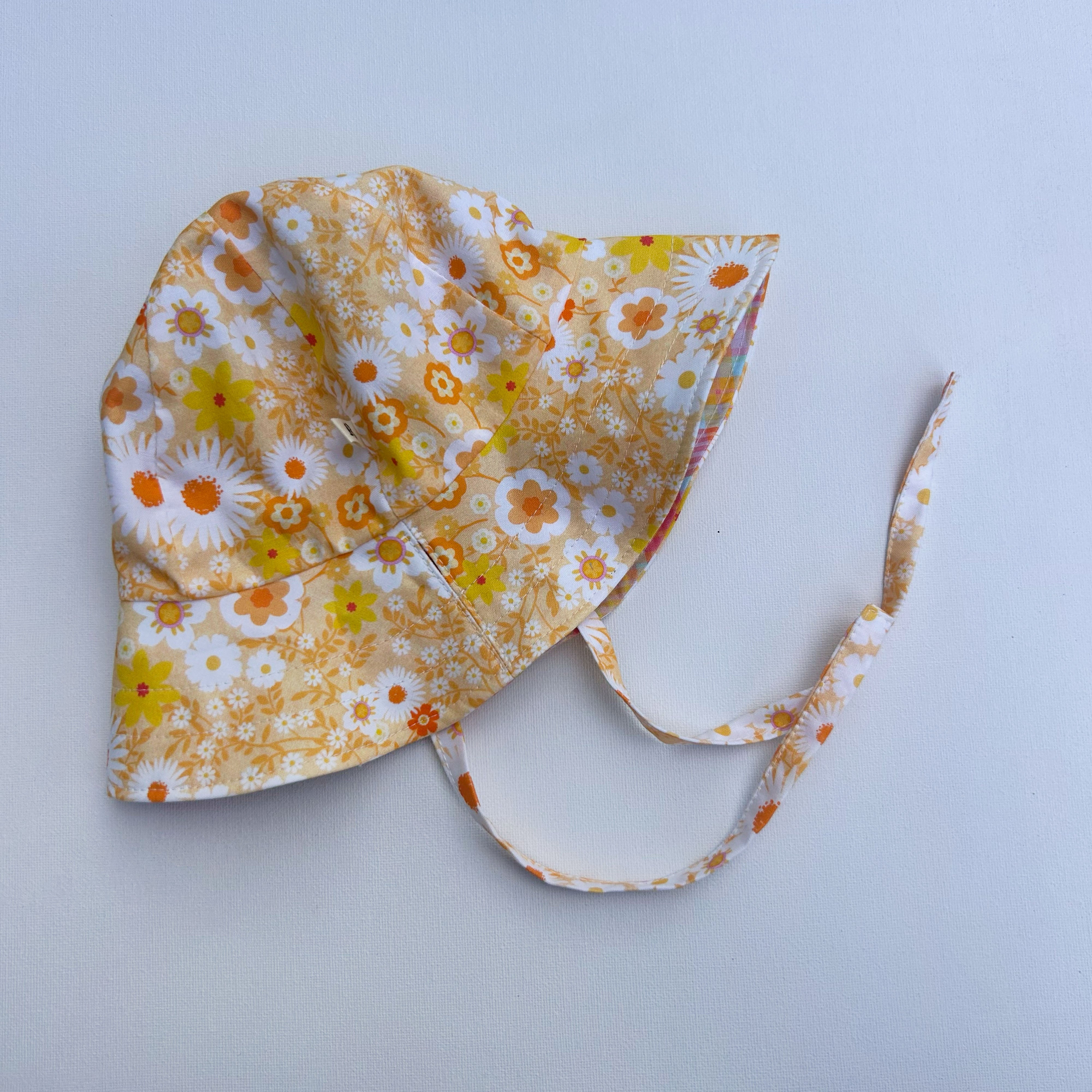 Reversible Sun Hat in Marigold/Pink Plaid