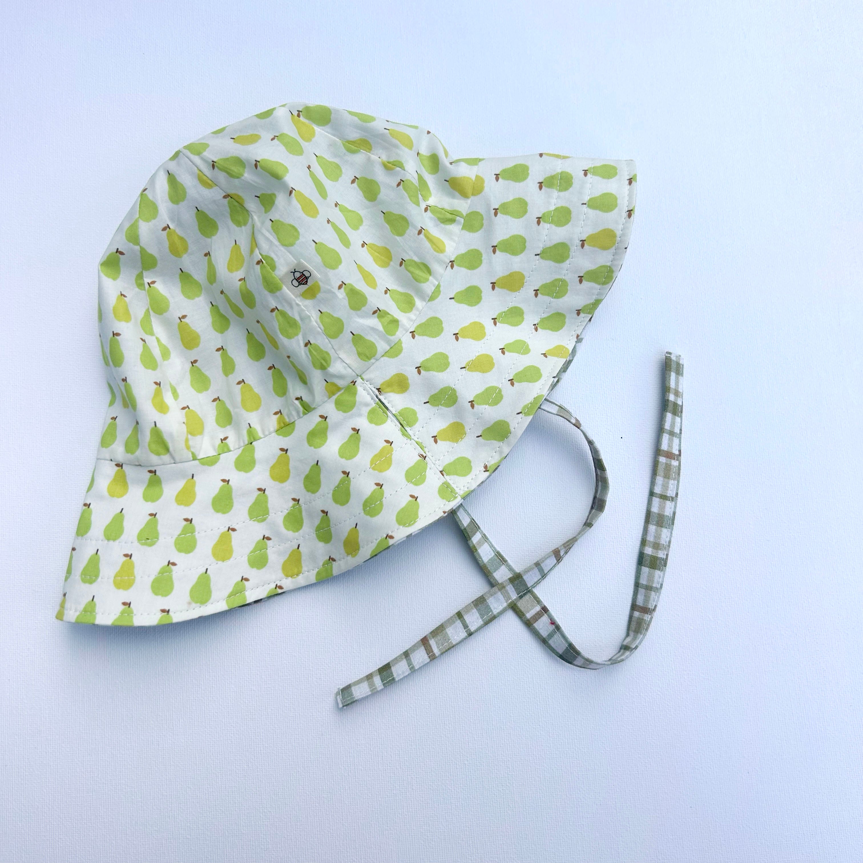 Reversible Sun Hat in Pears/Green Plaid