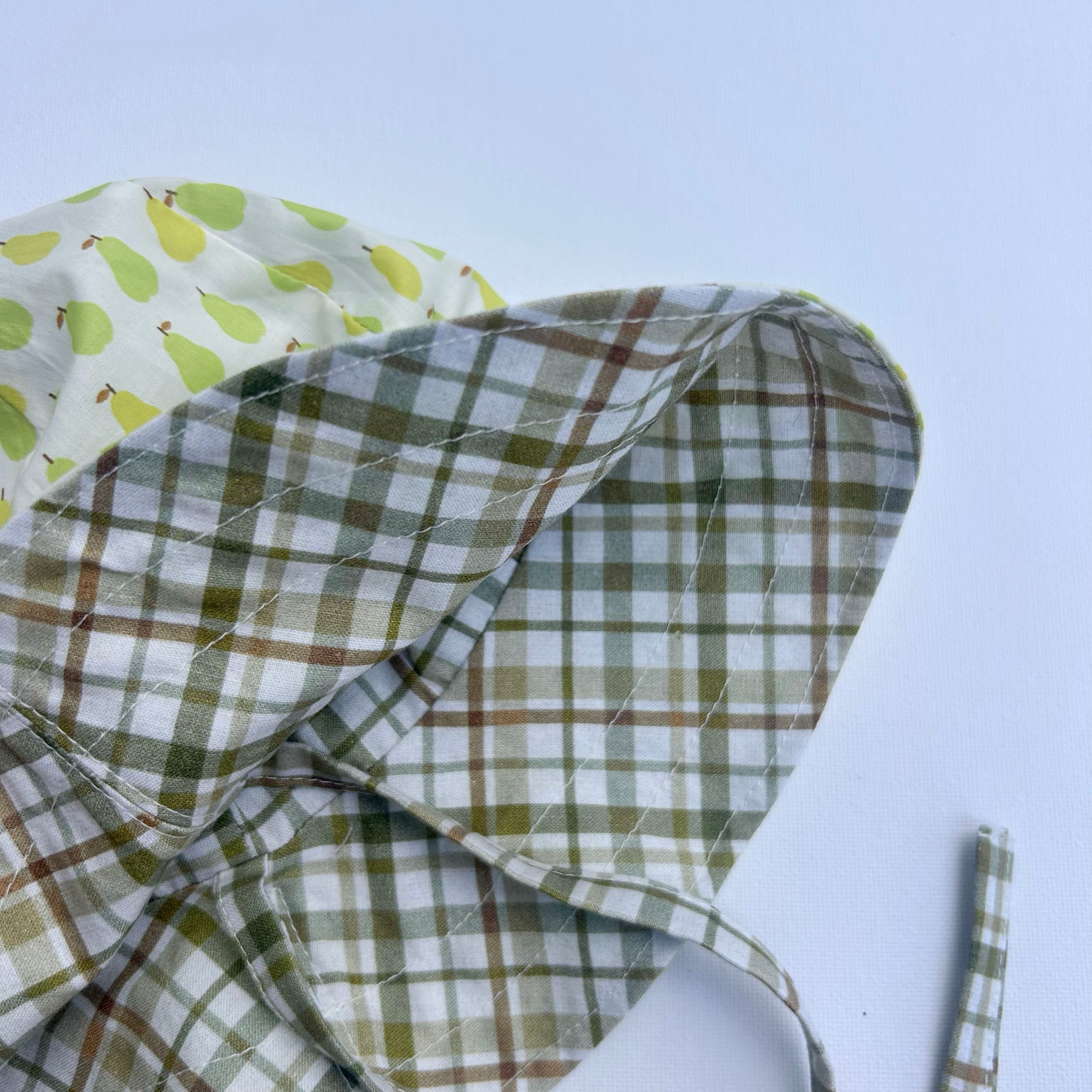 Reversible Sun Hat in Pears/Green Plaid