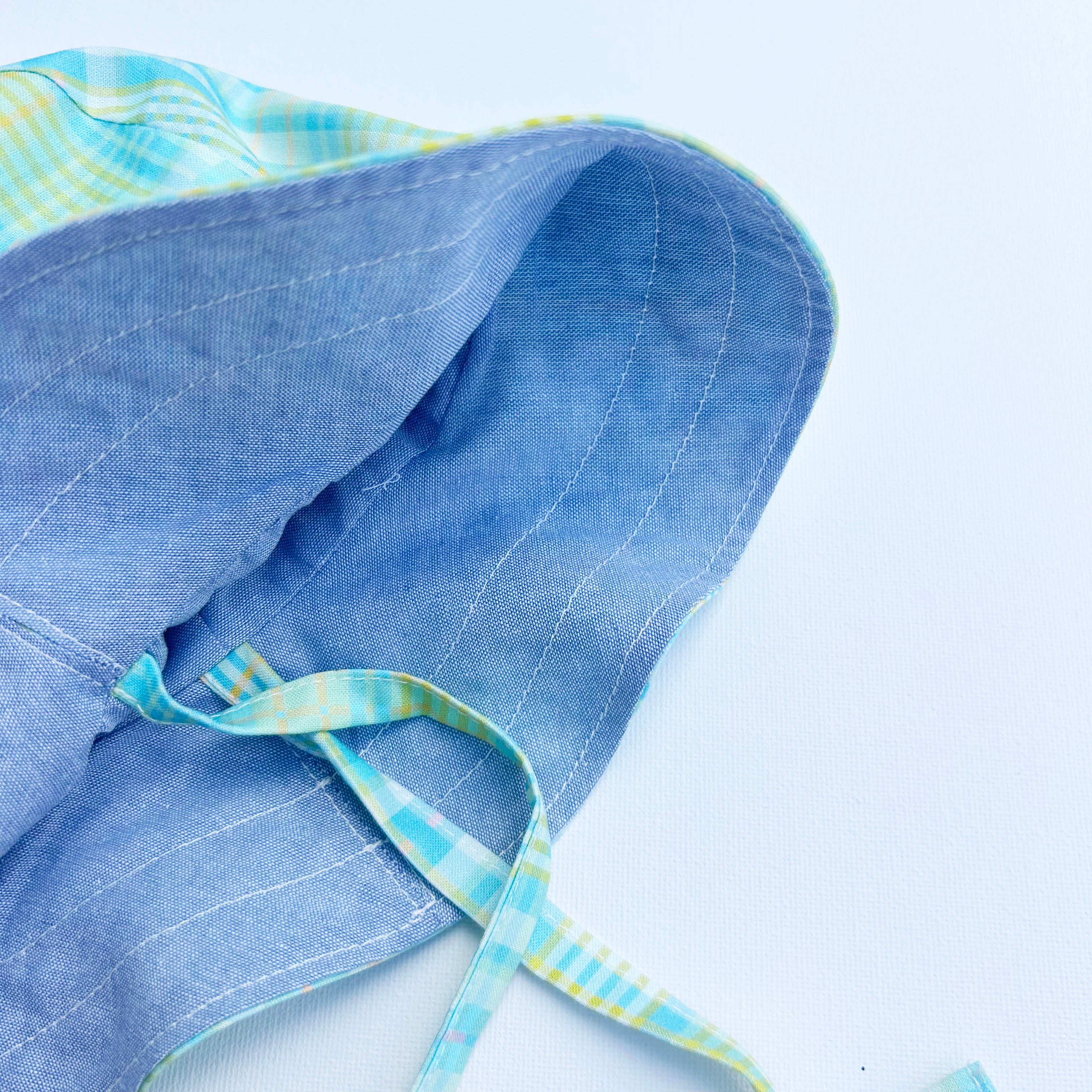Reversible Sun Hat in Spring Plaid/Chambray