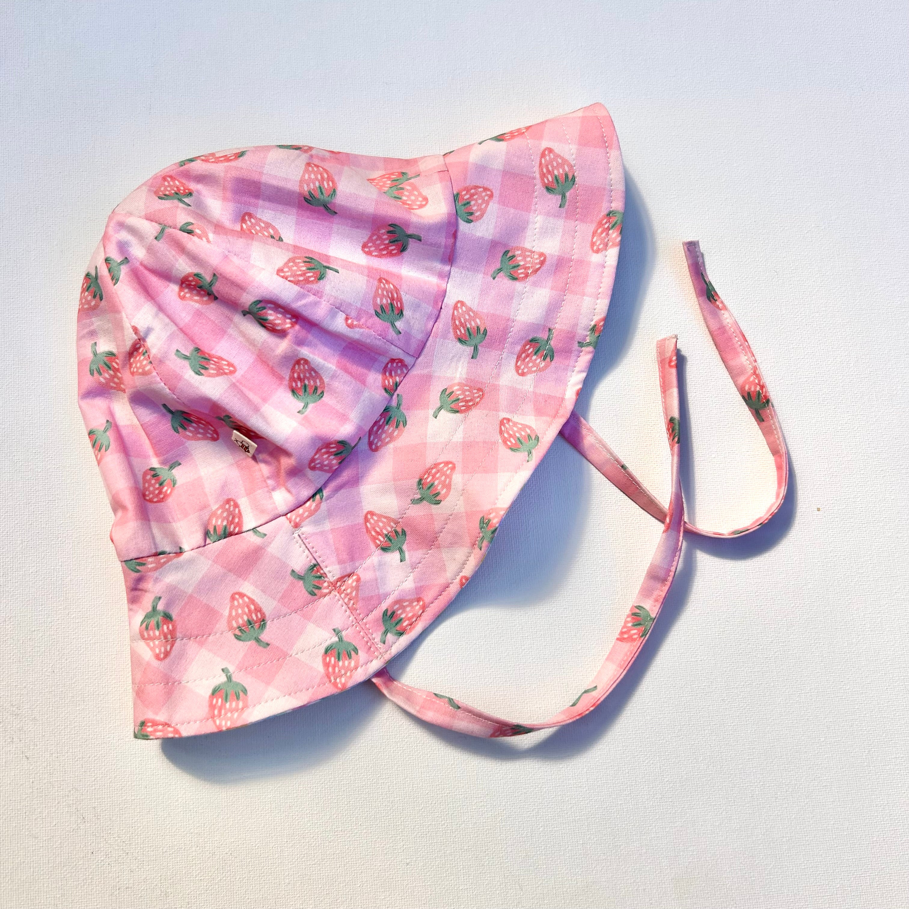 Sun Hat in Strawberries/Spring Plaid