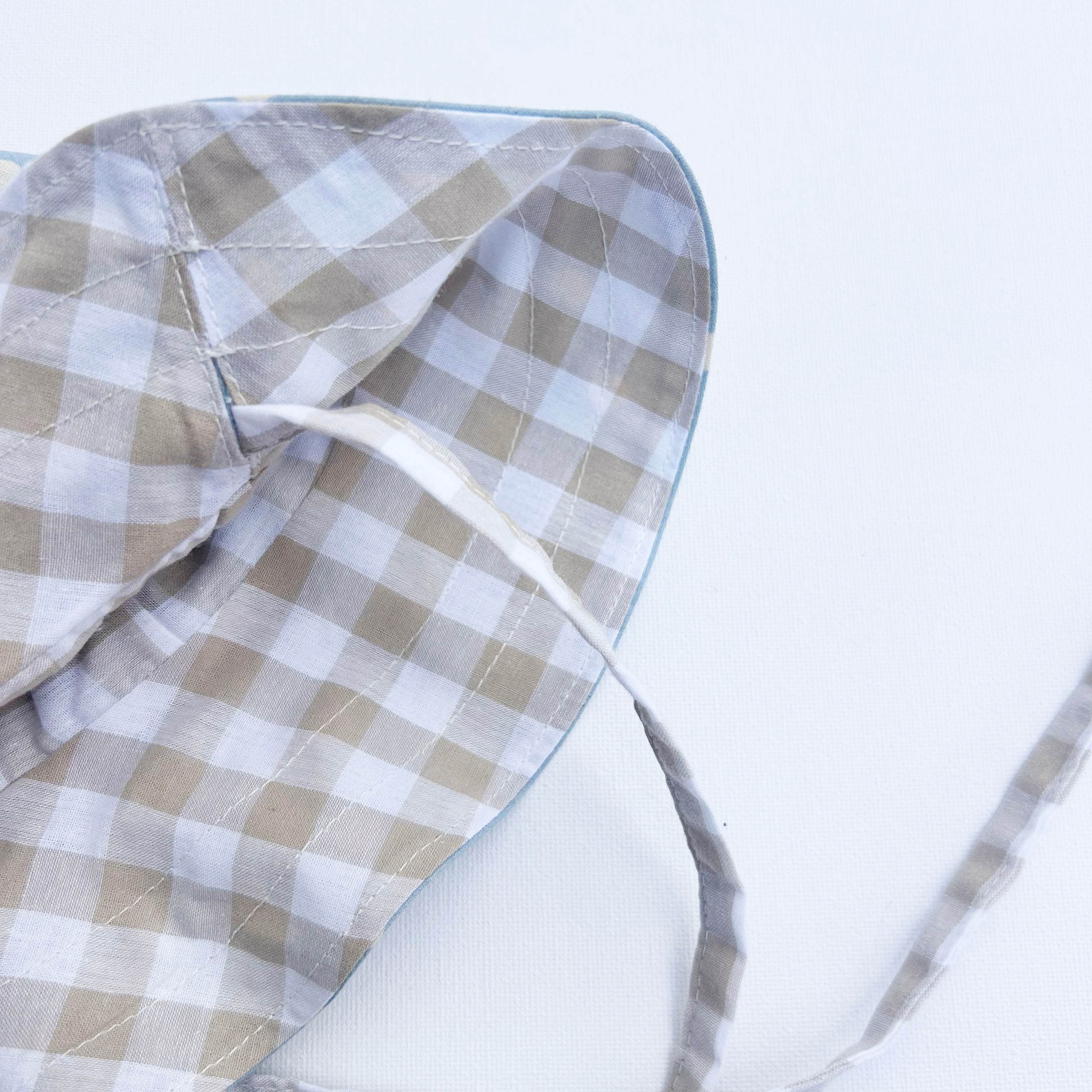 Reversible Sun Hat in Blue Spot/Oat Check