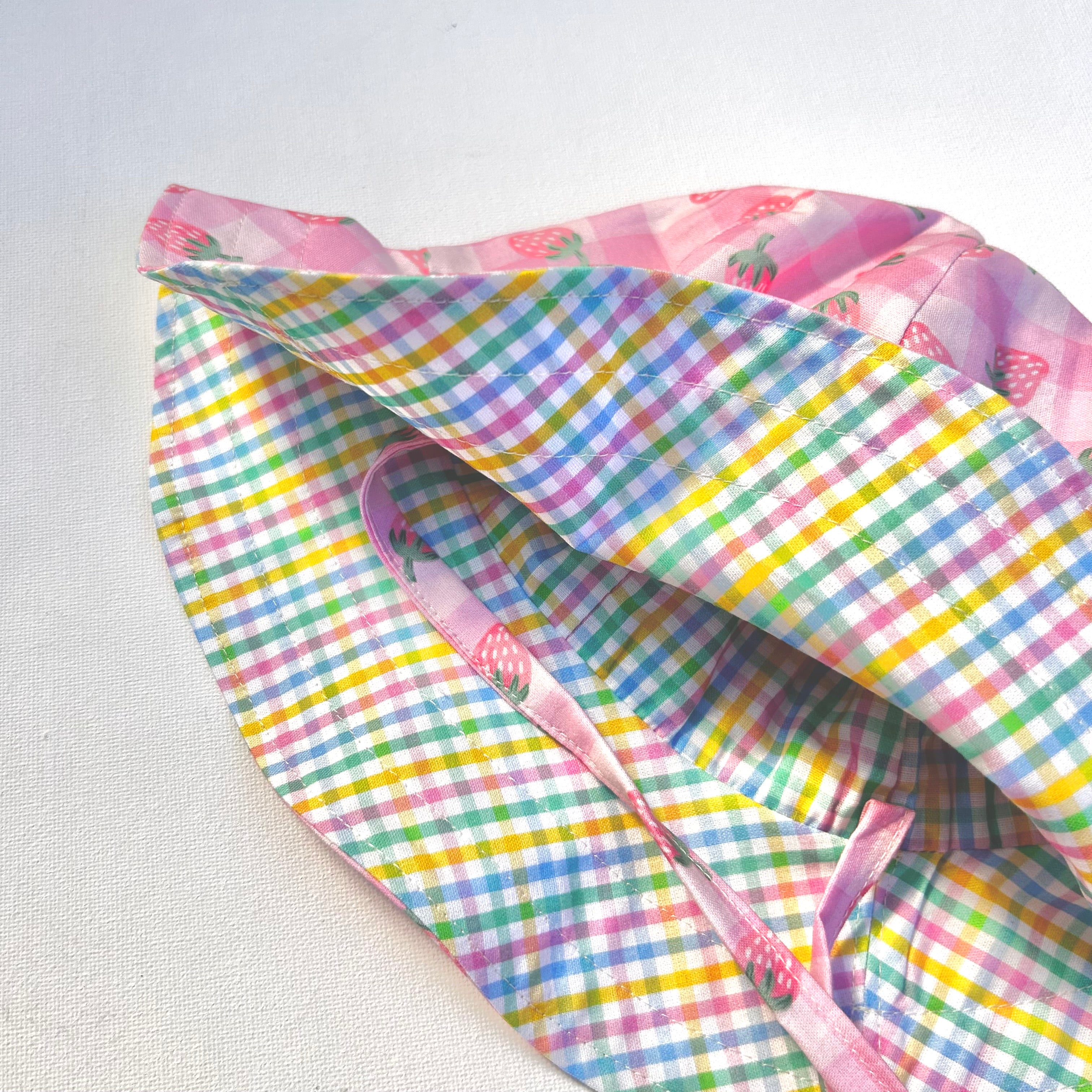 Sun Hat in Strawberries/Spring Plaid