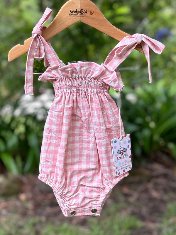 Bessie Bubble Romper in Pink Check