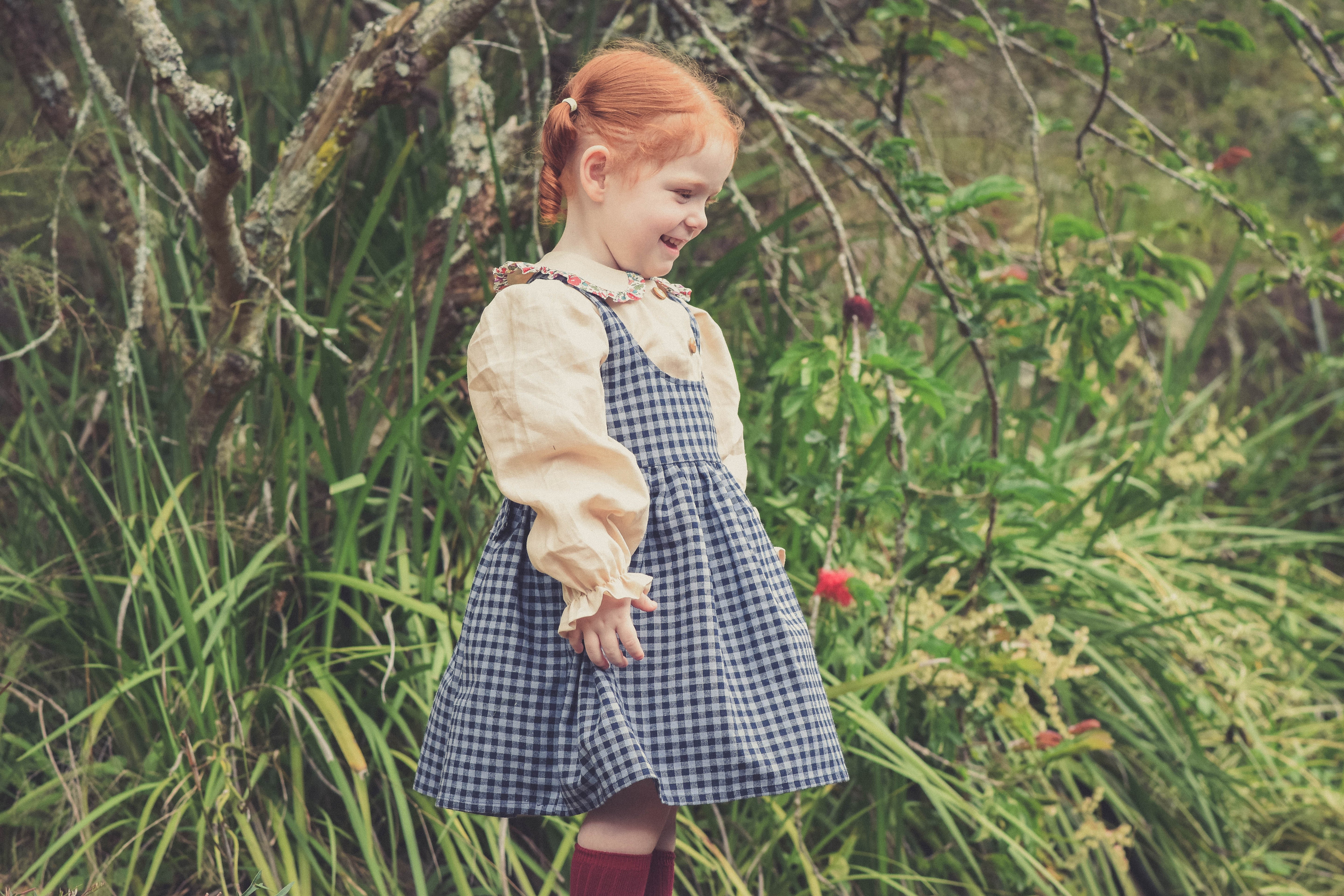 Jemima Pinafore in Blue Gingham
