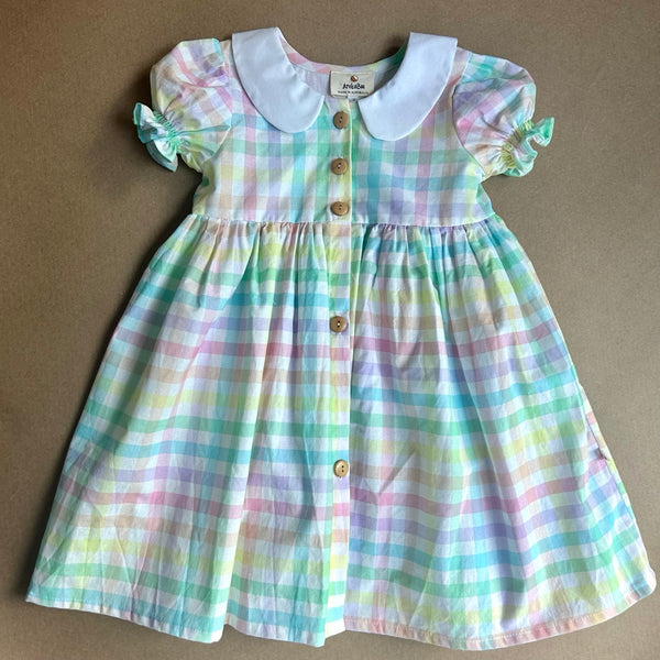 Mabel Party Dress in Rainbow Check