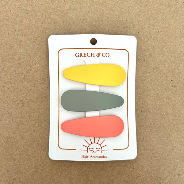 Sustainable Matte Hair Clips set of 3 (yellow, fog, coral)