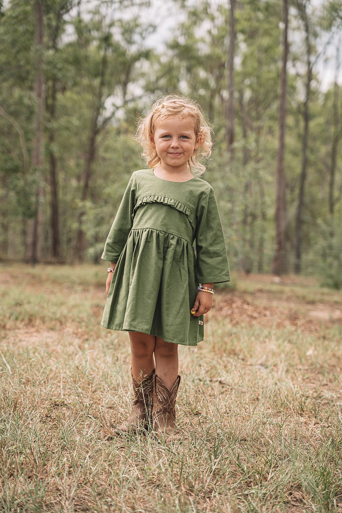 Elsie Frill Dress in Eucalyptus