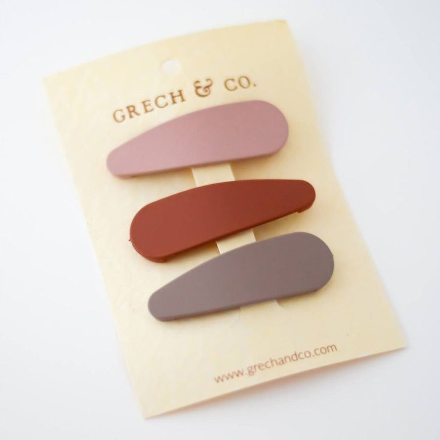 Sustainable Matte Hair Clips set of 3 (Shell, rust, stone)